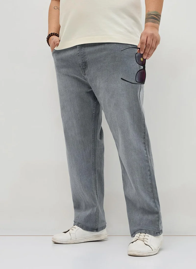 أوربانو فاشن Urbano Plus Men's Grey Straight Fit Washed Denim Jeans Stretchable